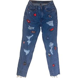 H&M Women’s Stonewashed Distressed Jeans With Patches